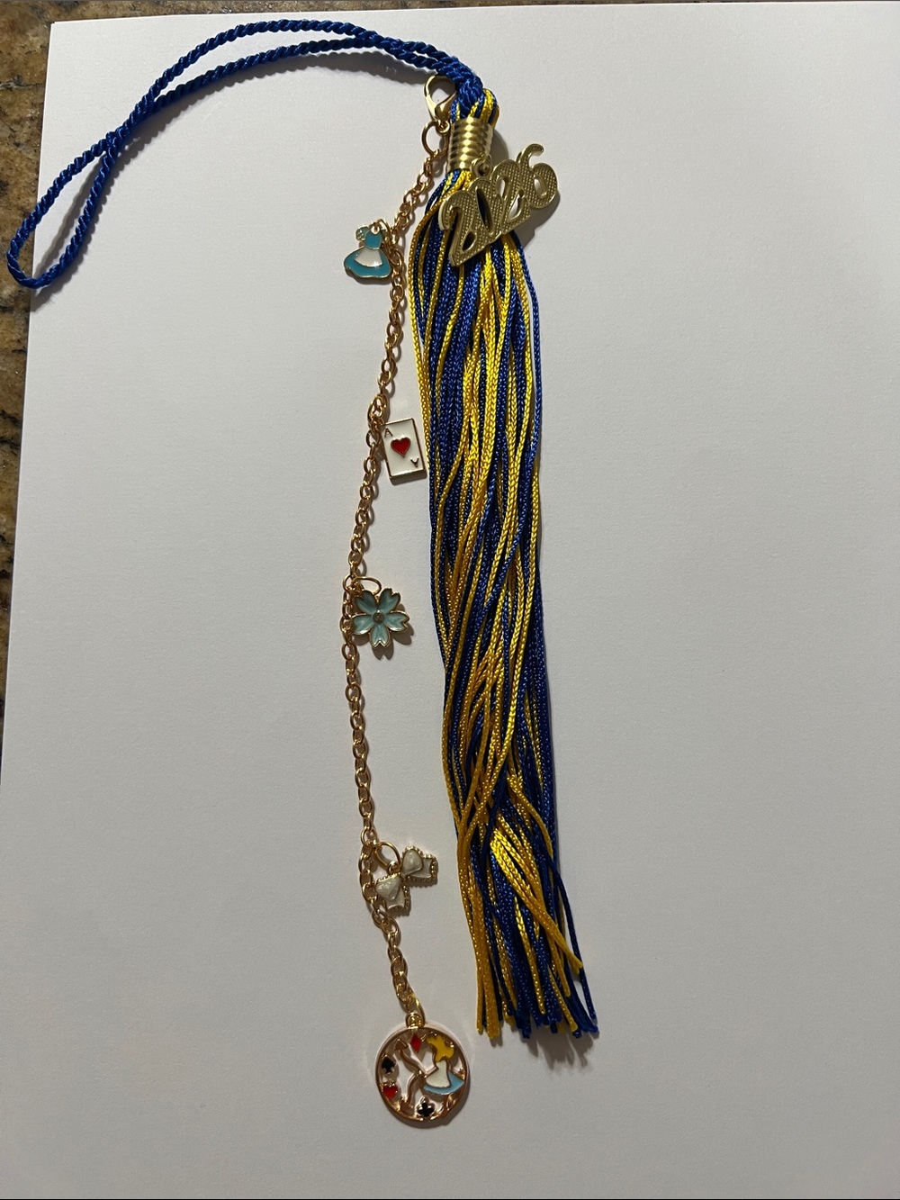 Gold-Tone Blue Enamel Charm Bracelet with Floral and Heart Accents